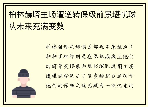 柏林赫塔主场遭逆转保级前景堪忧球队未来充满变数